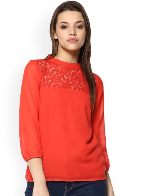 

Mayra Women Orange Self Design A-Line Top