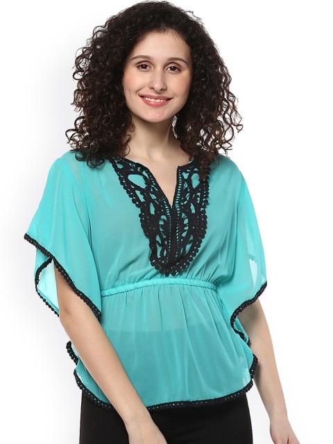 

Mayra Women Blue Self Design Peplum Top