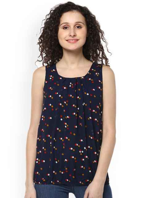 

Mayra Women Navy Blue Polka Dot Printed Blouson Top