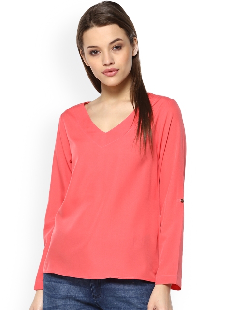 

Mayra Women Peach-Coloured Solid A-Line Top