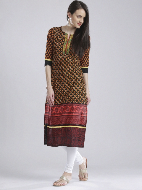 

Vishudh Black & Yellow Floral Print Kurta