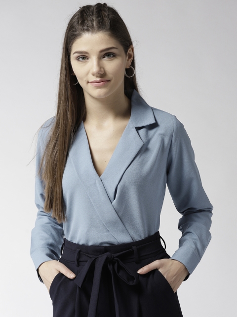 

20Dresses Women Blue Solid Wrap Top