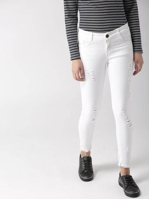 

20Dresses Women White Skinny Fit Low-Rise Low Distress Jeans