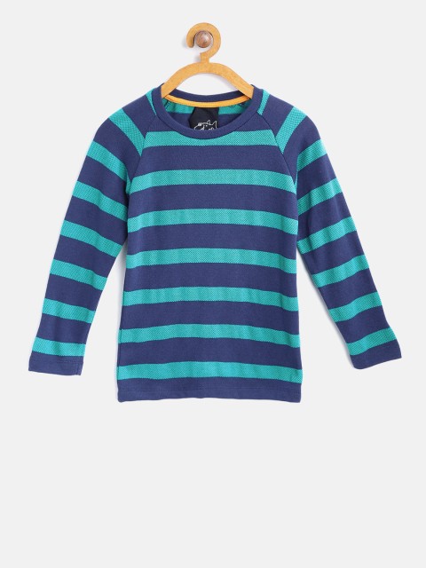 

Lazy Shark Boys Blue Striped Round Neck Full Sleeve T-shirt