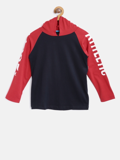 

Lazy Shark Boys Navy Blue & Red Solid Hooded T-shirt