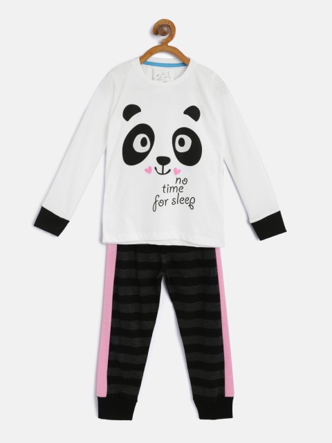 

Lazy Shark Girls White & Black Printed Night suit