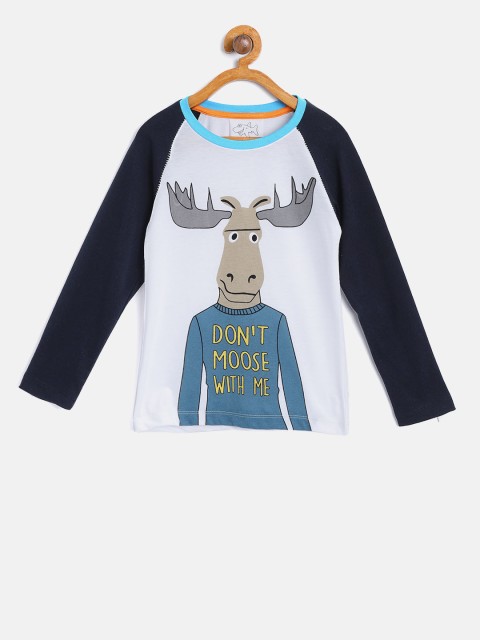 

Lazy Shark Boys White & Blue Printed Round Neck T-shirt