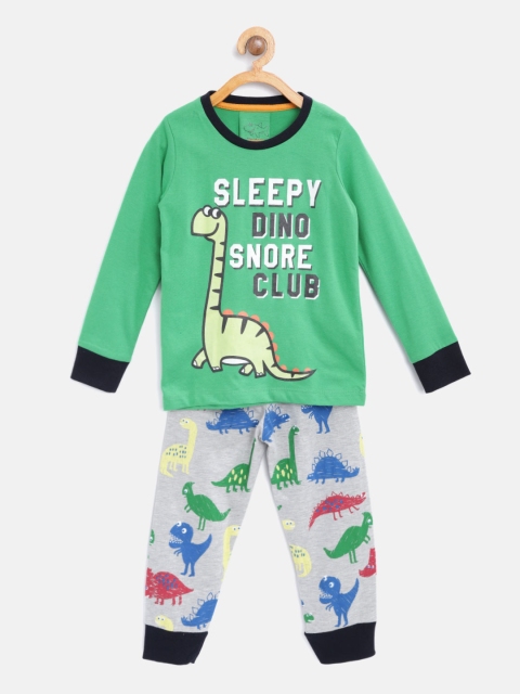 

Lazy Shark Boys Green & Grey Melange Printed Night Suit LSNF0010-67