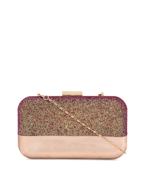

Berrypeckers Peach-Coloured & Gold-Toned Colourblocked Clutch