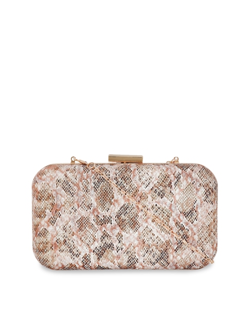 

Berrypeckers Gold-Toned & Off-White Printed Clutch
