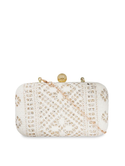 

Berrypeckers White & Gold-Toned Embellished Clutch
