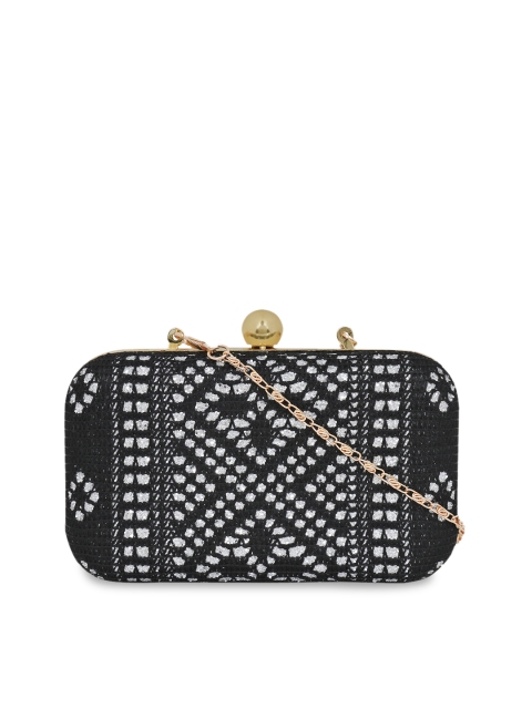 

Berrypeckers Black & Silver-Toned Textured Clutch