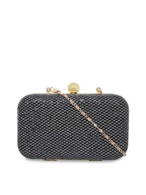 

Berrypeckers Black & Silver-Toned Textured Clutch