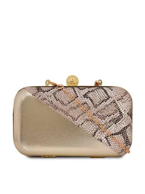 

Berrypeckers Gold-Toned & Off-White Textured Clutch