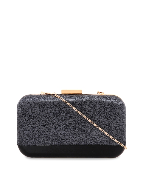 

Berrypeckers Black & Silver-Toned Textured Clutch