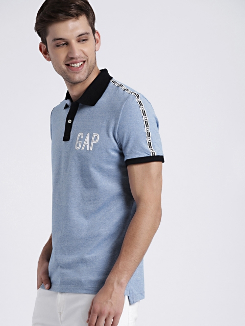 

GAP Men's Blue Polo Shirt with Tape Detail