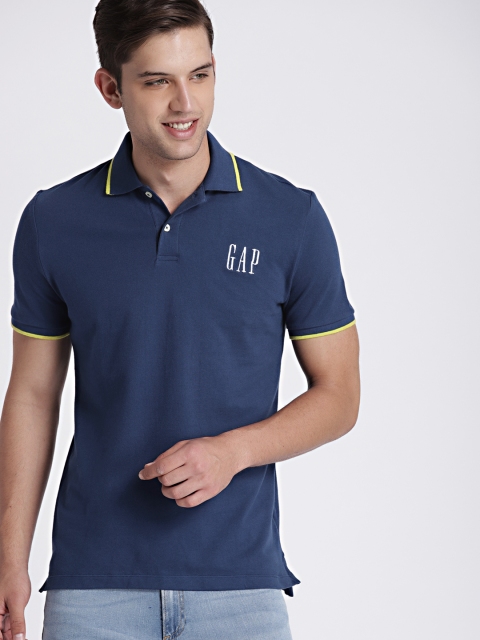 

GAP Men's Logo Blue Short Sleeve Pique Polo Shirt In Stretch