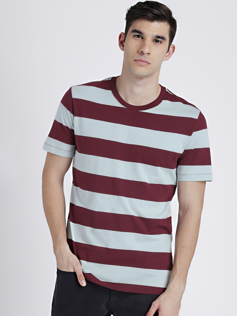 

GAP Men's Maroon & Blue Everyday Short Sleeve Stripe Crewneck T-Shirt