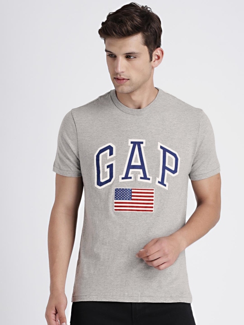 

GAP Men's Grey Flag And Logo Applique Cotton T-Shirt