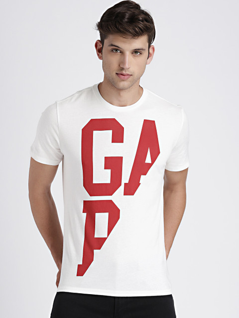 

GAP Men's White Spliced LOGO Graphic Short Sleeve T-Shirt