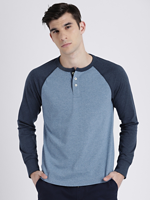 

GAP Men's Long Sleeve Marled Henley, Blue