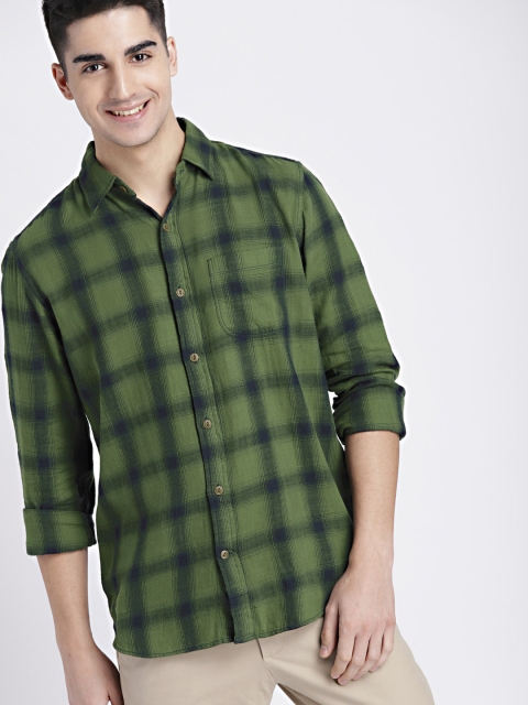 

GAP Men's Olive Green & Black Plaid Cotton Twill Shirt
