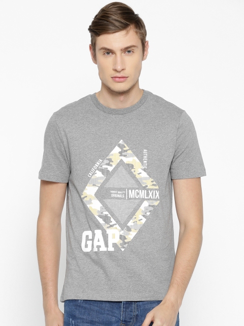 

GAP Men's Grey Melange Graphic Short Sleeve Crewneck T-Shirt