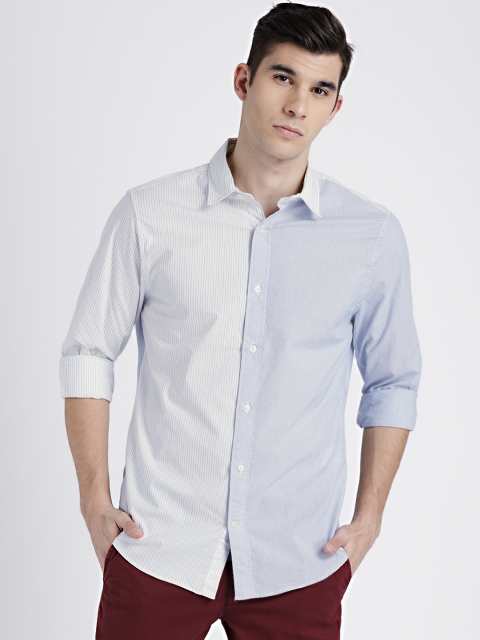 

GAP Men's Blue & White Slim Fit Pattern Poplin Shirt in Stretch
