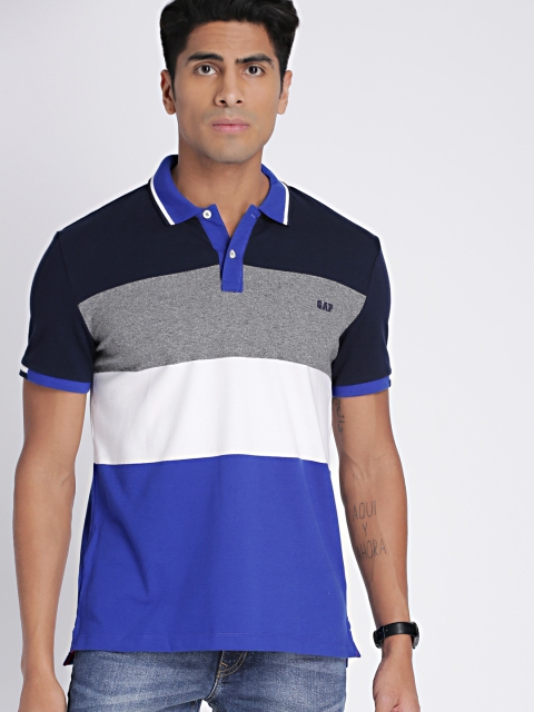 

GAP Men's Blue Grindled Colour Block Polo