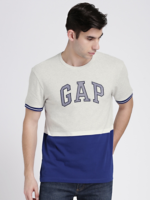 

GAP Men's Grey & Blue Logo Colorblocked Short Sleeve Crewneck T-Shirt