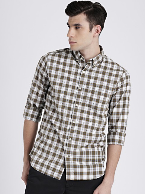 

GAP Men's Brown & White Pattern Poplin Shirt in Stretch