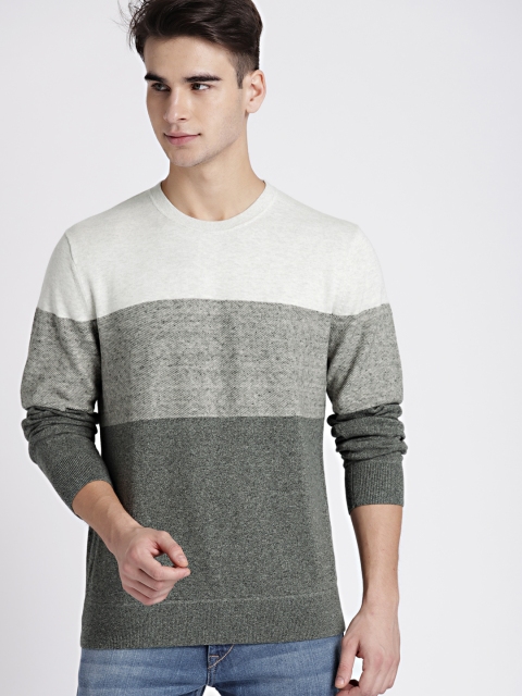 

GAP Men's Grey & White Budding Stripe Crewneck Pullover Sweater