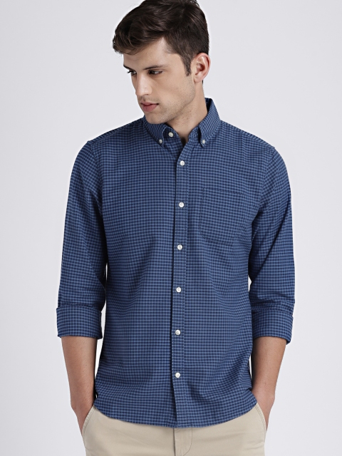 

GAP Men's Navy Pattern Oxford Shirt in Stretch, Navy blue