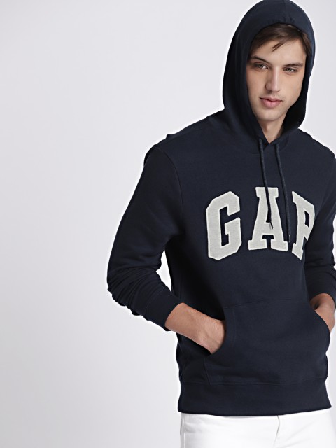

GAP Men's Navy Logo Fleece Pullover Hoodie, Navy blue