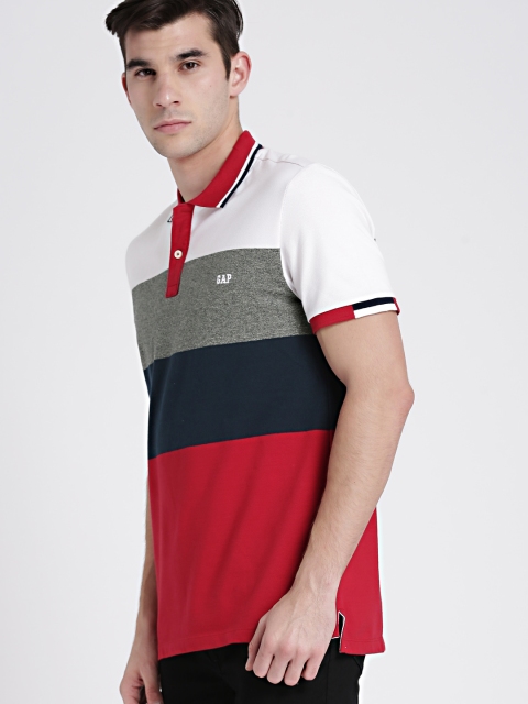 

GAP Men Red & White Grindled Colour Block Polo