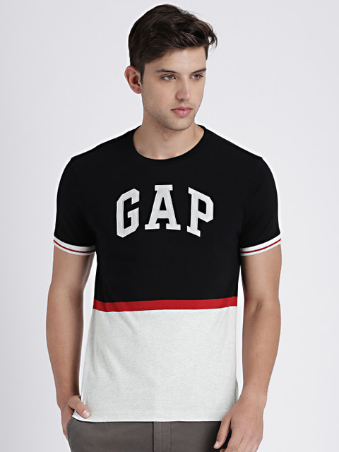 

GAP Men's Black & Grey Logo Colorblocked Short Sleeve Crewneck T-Shirt