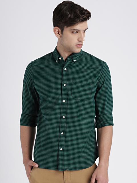 

GAP Men's Green & Navy Pattern Oxford Shirt in Stretch