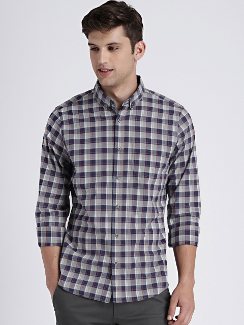 

GAP Men's Grey & Navy Blue Slim Fit Poplin Shirt in Stretch