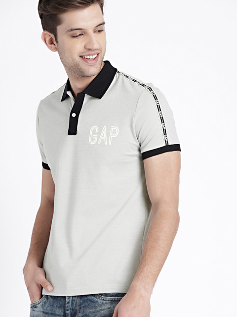 

GAP Men's Grey Polo Shirt with Tape Detail