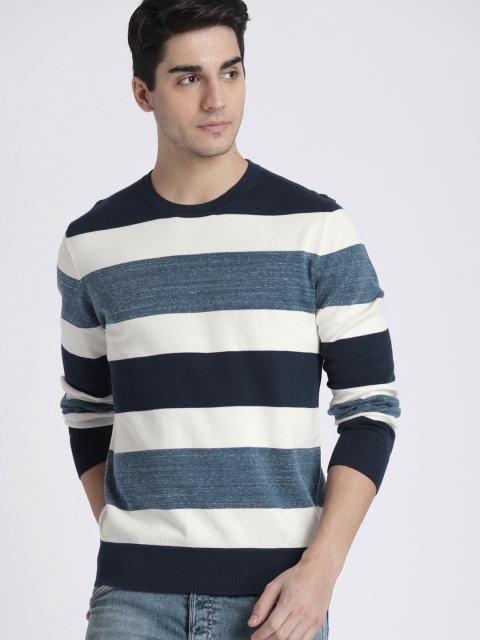 

GAP Men's Rugby Stripe Crewneck Pullover Sweater, Navy blue