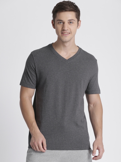 

GAP Men Charcoal Grey Solid Classic V T-Shirt