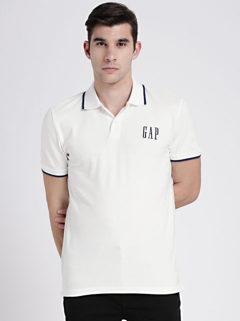 

GAP Men Off-White Logo Short Sleeve Pique Polo Shirt In Stretch