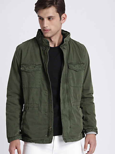 

GAP Men's Olive Green Military Jacket with Hidden Hood