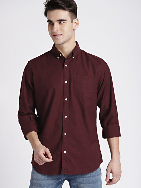 

GAP Men's Maroon Pattern Oxford Shirt In Stretch
