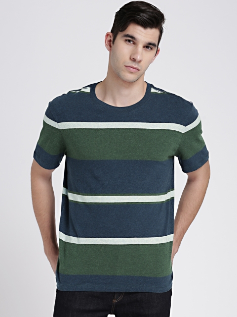 

GAP Men Green & Navy Everyday Short Sleeve Stripe Crewneck T-Shirt