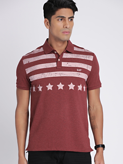 

GAP Men Maroon & White Printed Americana Polo with Badge