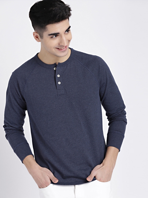

GAP Men's Long Sleeve Marled Henley, Navy blue