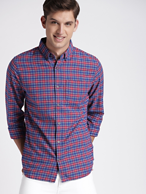 

GAP Men Blue & Red Checked Slim Fit Oxford Shirt