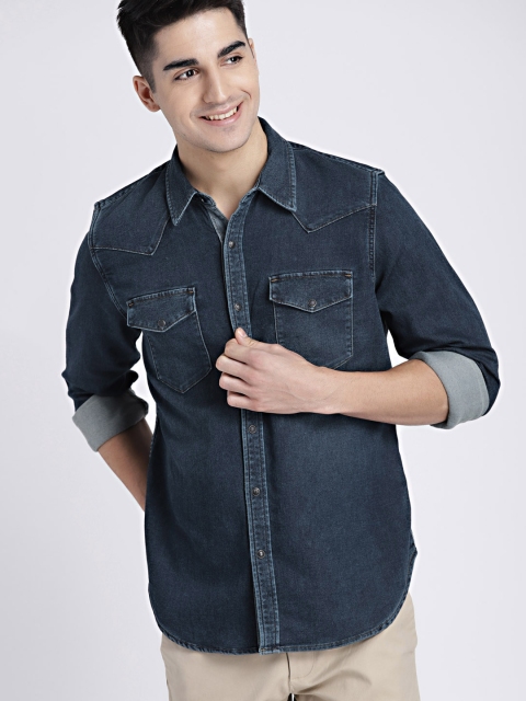 

GAP Men's Blue Slim Fit Denim Western Shirt