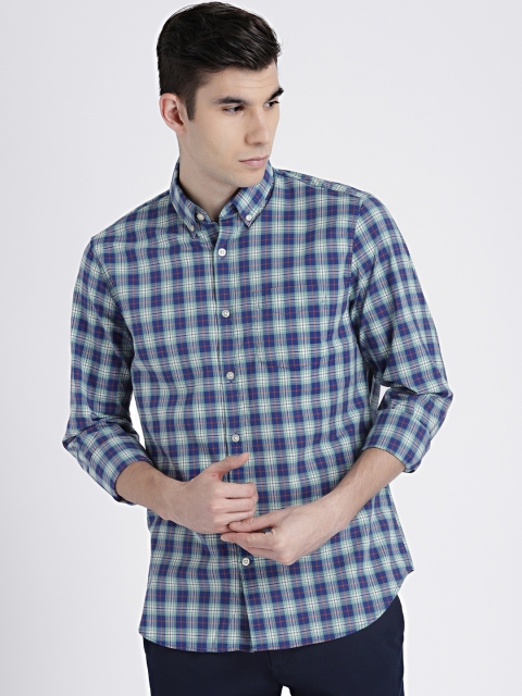 

GAP Men's Blue & Green Poplin Plaid Shirt in Stretch, Multi